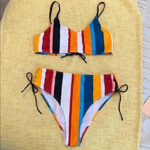 NWT Striped High Waisted Bikini Set